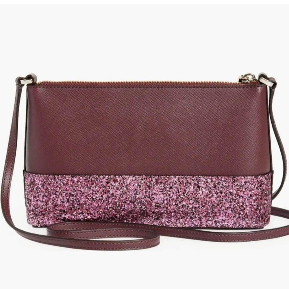Kate Spade Glitter Flash Crossbody Bag Maroon NWT